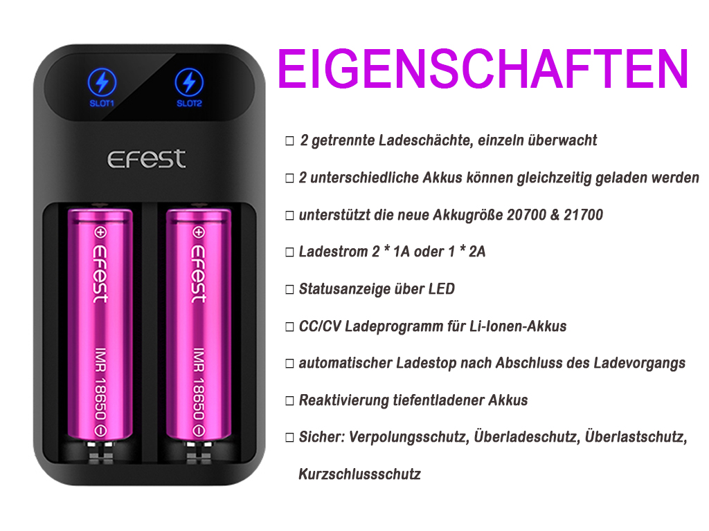 Efest Lush Q2 Akku-Schnellladegerät mit integriertem Netzteil - Image 2