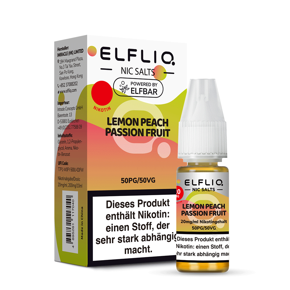 Elfliq - Lemon Peach Passion Fruit 10ml NicSalt Liquid